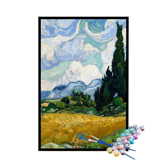Kit de Pintura Numerada - Campo de Trigo com Ciprestes de Van Gogh